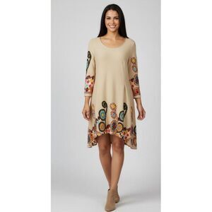 Ice Silk Vintage Dress Boho Long Sleeve Lined Floral Print Womens Size 2XL
